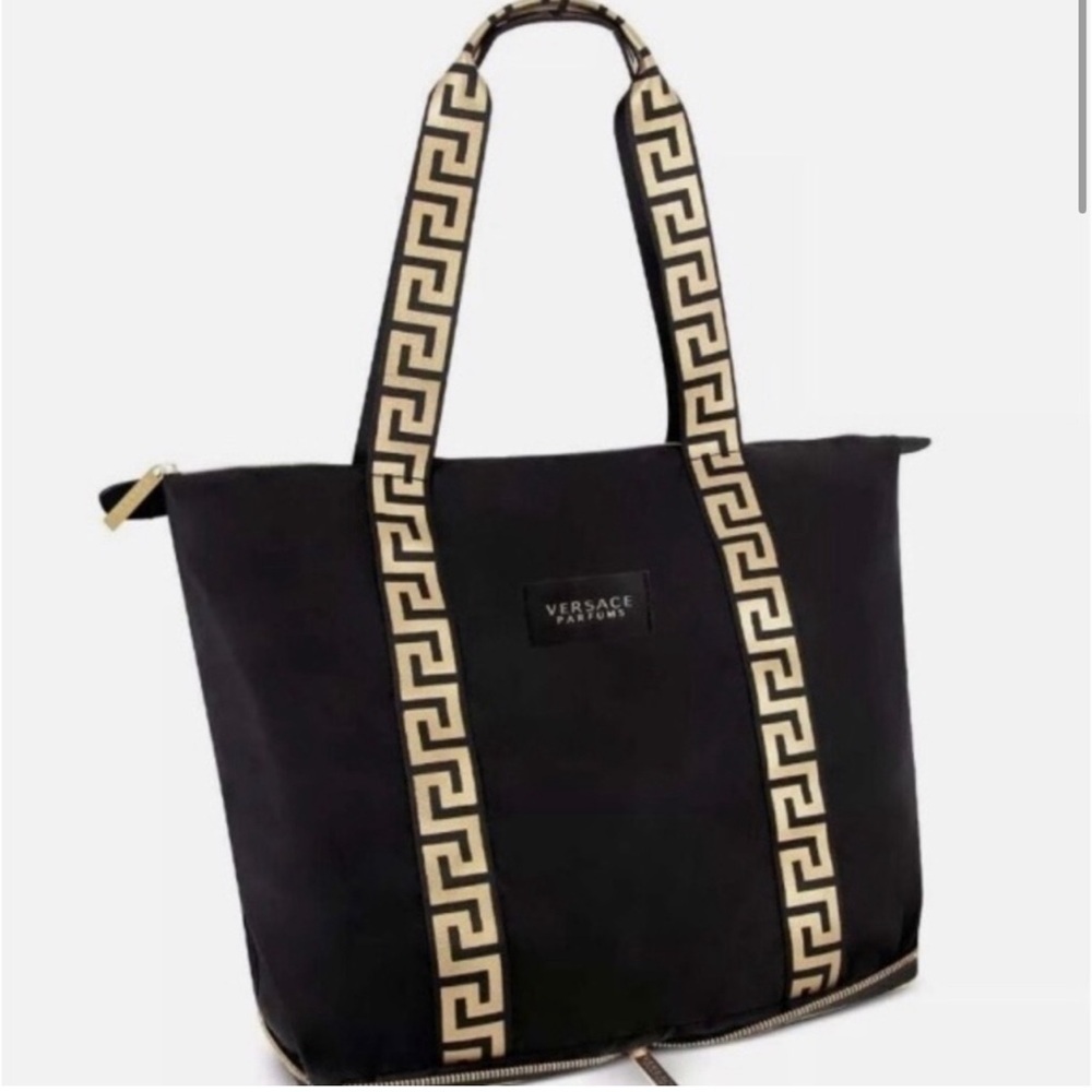 Versace Black & Gold Foldable Nylon Travel or Gym Bag. NWOT  Gorgeous & Classy!